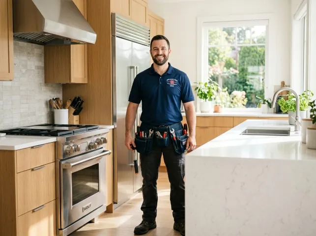 Appliance Repair Hero technician in a Bristol, PA kitchen after an appliance repair